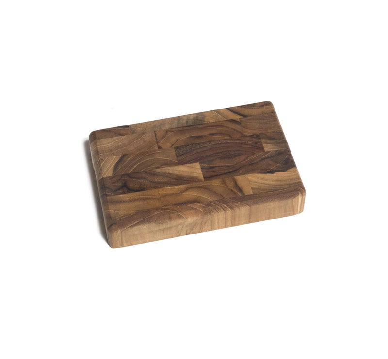 Lipper International 7217 Teak 6" End Grain Cutting Board with Cut Out Handles - Image 1